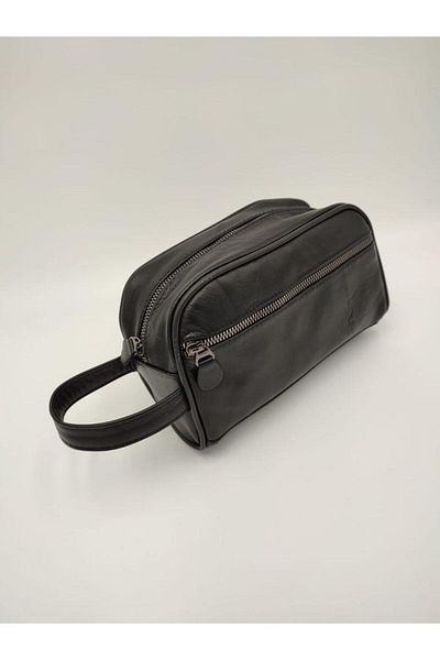 ARTON Black Genuine Leather Handbag with 2 Compartments and Inner Pocket