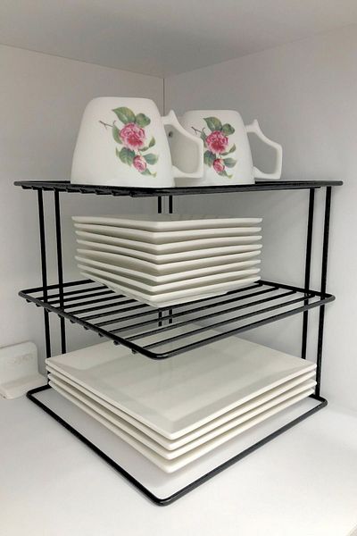 Edora Home Black 3-Tier - Metal Stainless Cabinet Kitchen Organizer Shelf with Plate and Cup Carrying Option