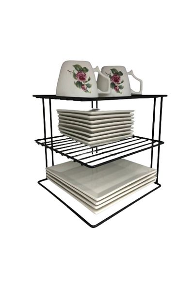 Edora Home Black 3-Tier - Metal Stainless Cabinet Kitchen Organizer Shelf with Plate and Cup Carrying Option