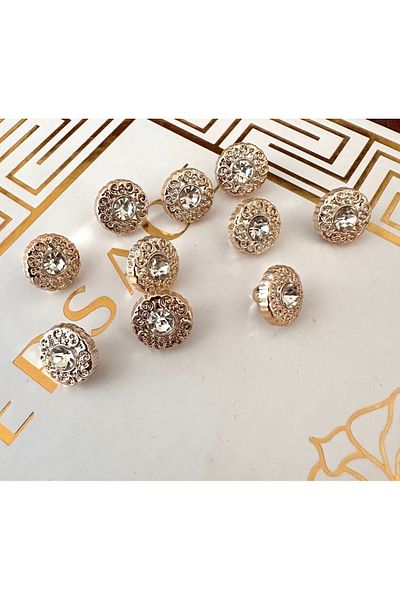 ODDA TASARIM ATÖLYESİ Big crystal stone gold metallized (plastic) shirt button with motif on the edges