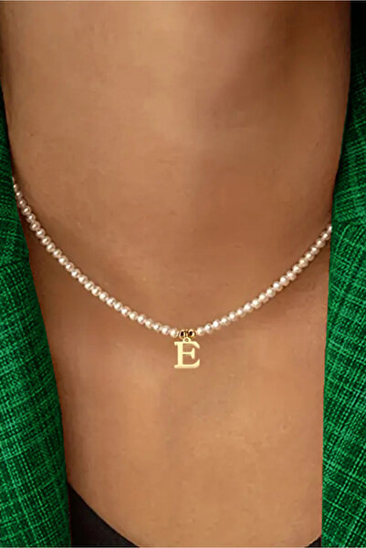 Azuris Silver 925K GÜMÜŞ İNCİLİ E HARFİ HARFLİ KOLYE