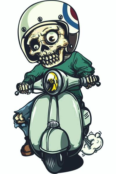 Limitless Design Vespa Kullanan Sevimli Iskelet Sticker Motor, Kask, Laptop, ...