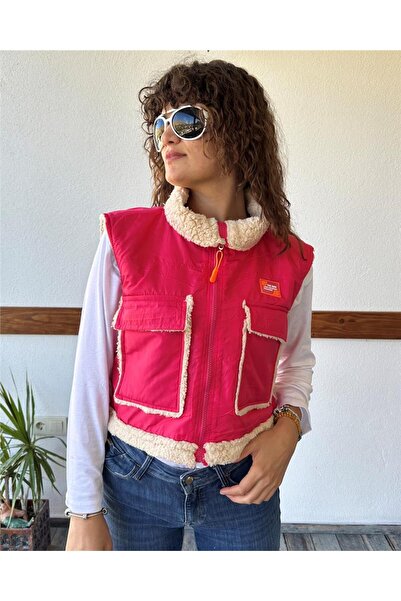 ByEnBi Kürklü Paraşüt Kumaşlı Pembe Yelek