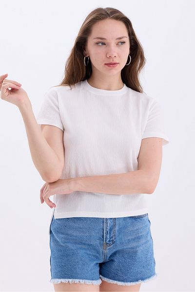 MD trend Γυναικεία μπλούζα Crew Neck με κοντό μανίκι Crop