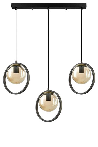 Fer Avize Nina Modern Design Black Color Honey Glass Row Living Room - Kitchen - Bedroom 3-Piece Chandelier