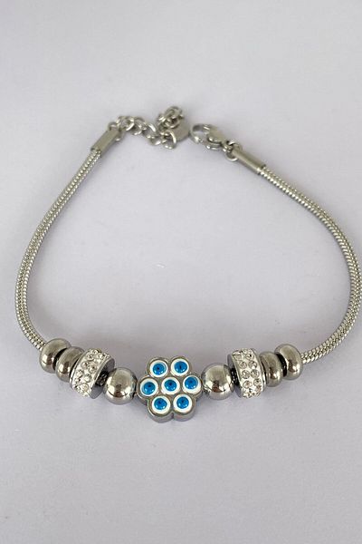 TAKIŞTIR Silver Color Flower Figured Steel Bracelet