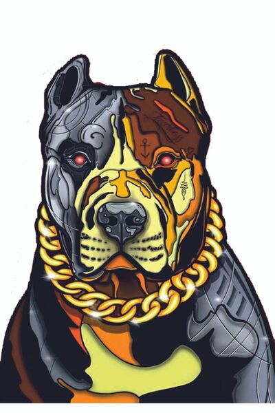 Limitless Design Altın Tasmalı Pitbull Araba, Motorsiklet, Kask, Laptop, Cam ...