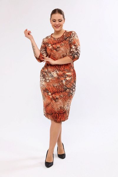 FARBAPLUS Plus Size Patterned Winter Dress - Pocketed 21b-2048