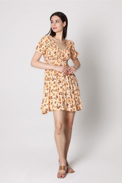 AVVER Rochie mini cu mânecă scurtă, cu talie laterală, cu imprimeu