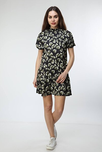 My ELİF Tekstil Women's Green Geometric Print Dress