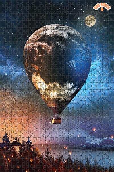 Teona Ahşap Ay'a Yolculuk Dekoratif Çift Katlı Çerçeveli Asılabilir Ahşap Puz...