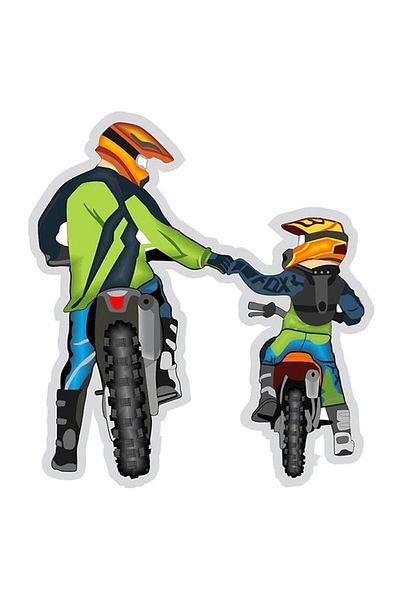 MegaSticker Cross Motor Tată Mașină Copil, Motocicletă, Cască, Laptop, Autocolant Parbriz 13x12 Cm