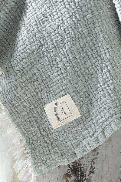 Miespiga Water Green Gold Muslin Peshtemal - 3 Layer Beach Towel 125x190