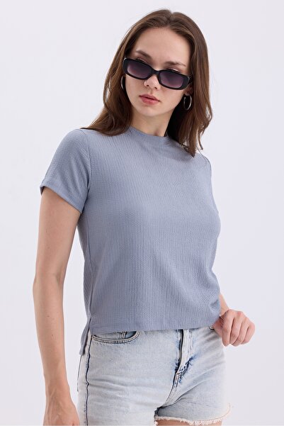 MD trend Crew Neck Short Sleeve Crop Women's Blouse