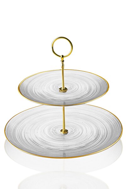 Queen’s Kitchen 21-28 Cm Round Presentation Stand - 2 Tiers Gold Rim, Catering