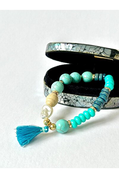 SURIA Africa Blue Turkuaz Taşlı Ahşap Boncuklu Bileklik