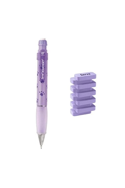 Serve Deep 0.7 mm Mekanik Kurşun Kalem Doğa Pati -& Steps Lavanta Silgi
