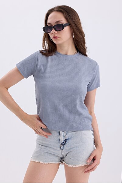 MD trend Crew Neck Short Sleeve Crop Women's Blouse