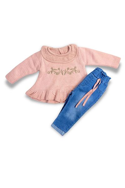 ADABEBEK Floral Patterned Knitwear Crash Set of 2 for Baby Girl