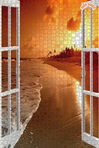 Teona Ahşap Pencereden Manzaraya Bakış Dekoratif Çift Katlı Çerçeveli Asılabilir Ahşap Puzzle 1000 PARÇA 50X70