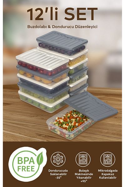 Nesto Home 12 Colorful Refrigerator Organizer Freezer and Microwave Storage Container 12X1200 ml