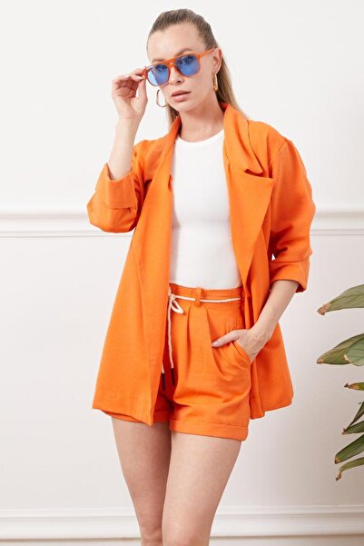 Freeista Linen Jacket and Shorts Set - Orange