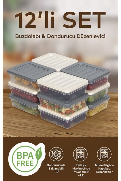 Nesto Home 12 Colorful Refrigerator Organizer Freezer and Microwave Storage Container 12X600 ml