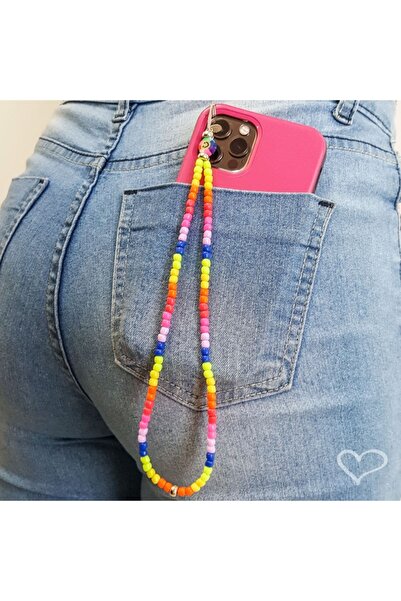 NORA ACCESSORİES Renkli Boncuklu Telefon Askısı Charm Çanta Ve Cüzdan Süsü