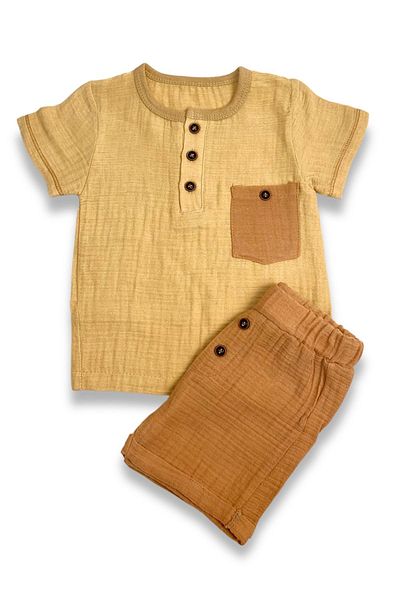 ADABEBEK 2-Piece Set with Muslin Shorts for Baby Boy - Button Accessory