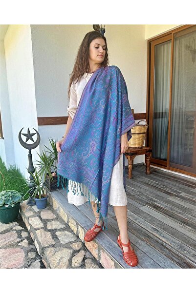 ByEnBi شال الباشمينا باللون الأخضر البترولي - 50% مودال و 50% حرير، مقاس واحد...