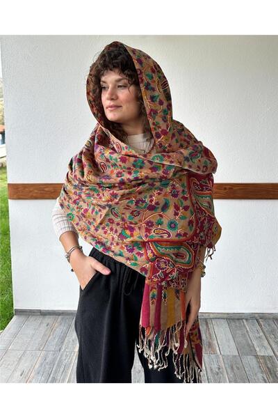 ByEnBi Suzani Işlemeli Vizon Yün Şal 70x200cm