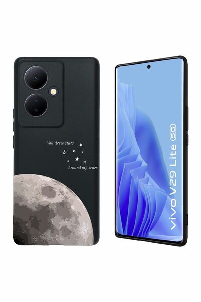 vivo V29 Lite 5G Uyumlu Baskılı ve Kamera Korumalı Siyah Silikon Kılıf