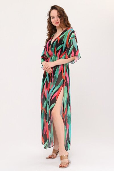 Bolder Lolita Black Green Leaf Pattern Beach Dress