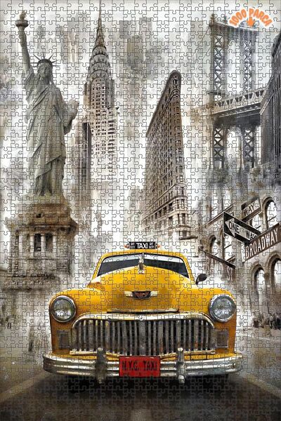 Teona Ahşap New York'un Zamansız Ikonları Çift Katlı Çerçeveli Asılabilir Ahş...