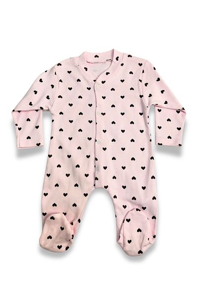 ADABEBEK Heart Patterned 100% Cotton Jumpsuit with Booties