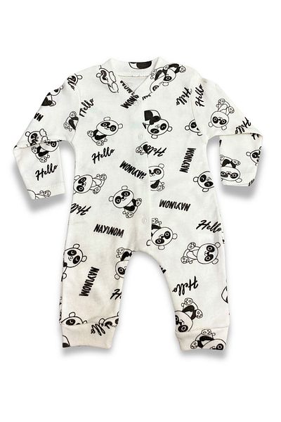 ADABEBEK Panda Patterned 100% Cotton Cuffed Jumpsuit