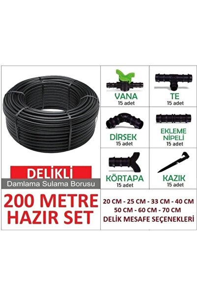 ELTAR Delikli 200 Metre Damla Sulama Sistemi Ve Ek Parçaları Damlama Borusu Hortumu Bahçe Ağaç Seti