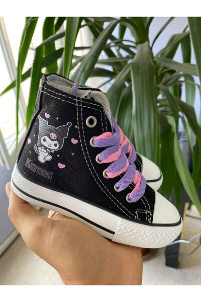 STARYOU STORE Long Top Black Kuromi Star and Heart Printed Casual Sport Sneaker