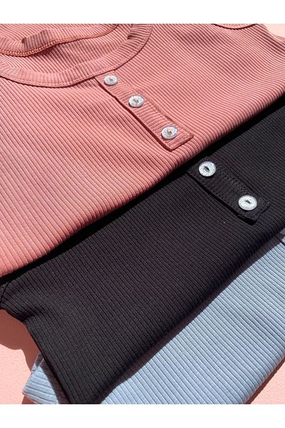 LEYNA BUTİK Tricou de corp din velur pentru femei - bumbac, curea groasă, detaliu cu nasturi, set de 3 albastru/negru/trandafir uscat