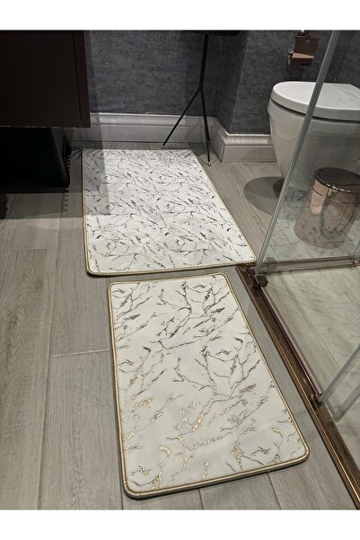 YTR HOME Glitter Bamboo Αντιολισθητική Δερμάτινη Βάση Dust Stain Resistant Σετ 2 Σετ χαλάκι μπάνιου λεκάνης τουαλέτας