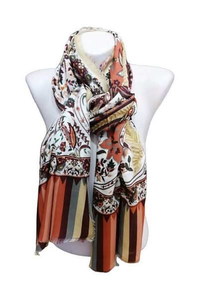 ByEnBi Indian Patterned Shawl Brown Beige 100% Viscon 70x190 Cm