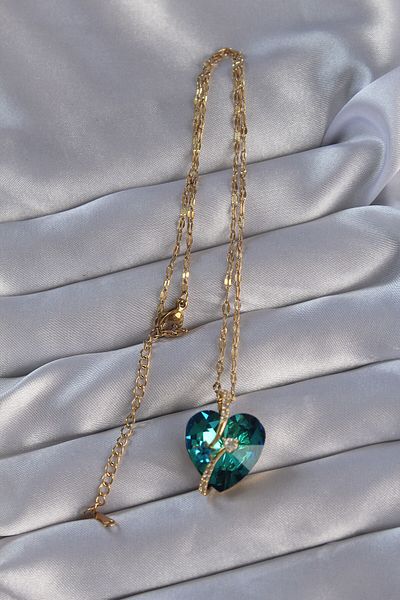 Moka Shopin Blue Heart Design Necklace with Gold Zircon Stone - 316L Steel Chain
