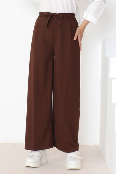 Bestenur Παντελόνι Meva 648 Model Wide Leg Belted - Bitter Brown