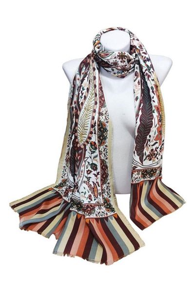 ByEnBi Indian Patterned Shawl Brown Beige 100% Viscon 70x190 Cm