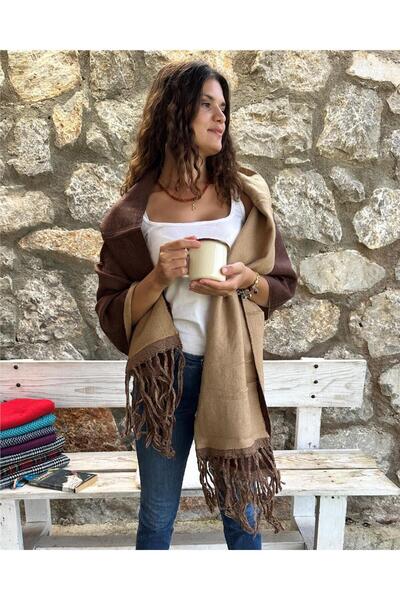 ByEnBi Merino Wool Shawl Brown Mink Single Size 2 Colors Double Sided with Ta...