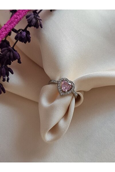 THB خاتم باندورا موديل حجر وردي فضي اللون