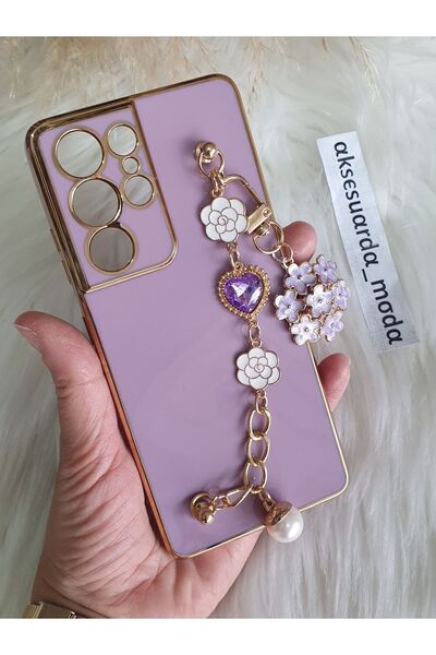 Aksesuarda Moda Samsung S21 Ultra Uyumlu Çiçekli El Geçmeli Lazer Kesim Kılıf