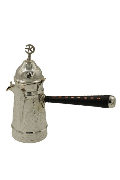 ANTEPSEPETİ Silver Plated Embroidered Copper Mirra Coffee Pot 24 CM