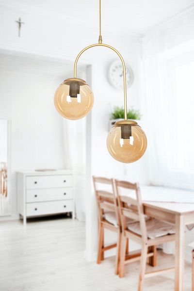Fer Avize Janin Modern Pendant Lamp Antique Color Body Honey Glass Living Room - Kitchen - Bedroom 2-Piece Chandelier