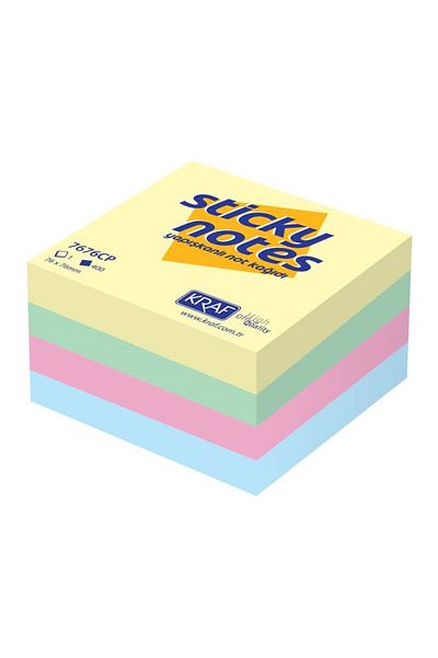 KRAF Pastel Color Adhesive Note Paper - Cube 76X76 Mm, 400 Yp, 3 Pcs